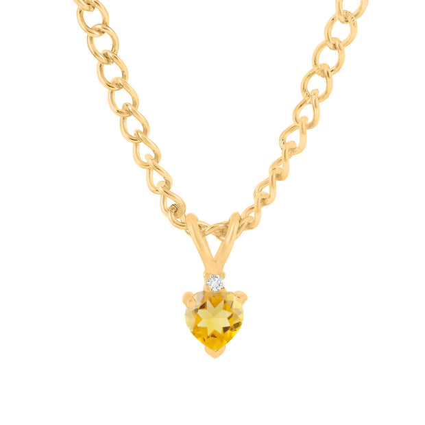 Citrine Gemstone & Diamond Solid 14k Yellow Gold Pendant
