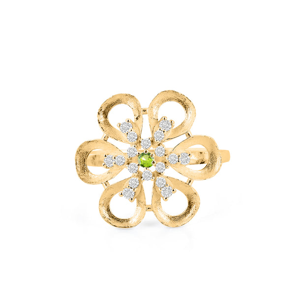 Peridot Gemstone & Diamond Solid 14k Yellow Gold Ring