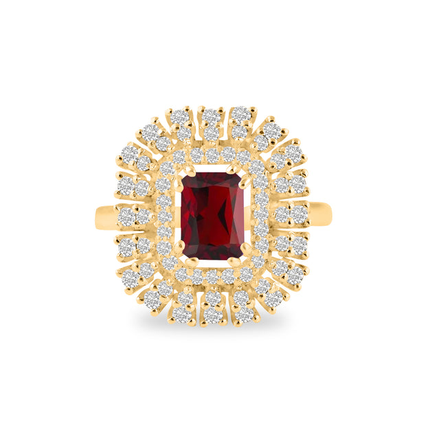 Garnet Gemstone & Diamond Solid 14k Yellow Gold Ring
