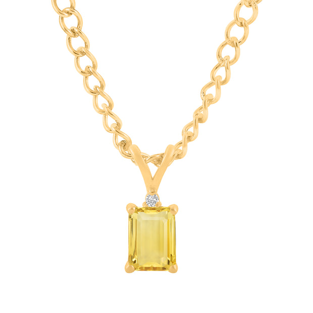 Citrine Gemstone & Diamond Solid 14k Yellow Gold Pendant