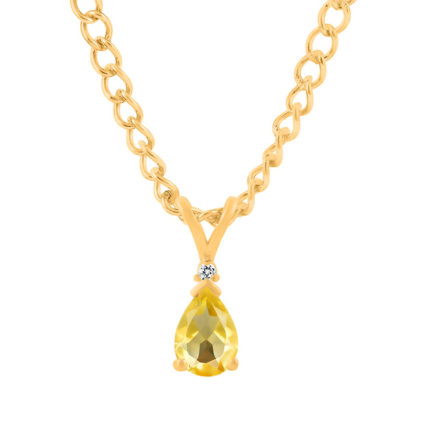 Citrine Gemstone & Diamond Solid 14k Yellow Gold Pendant