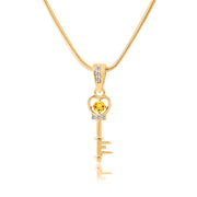 Citrine Gemstone & Diamond Solid 14k Yellow Gold Key Pendant