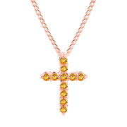 Citrine Gemstone Solid 14k Rose Gold Cross Pendant