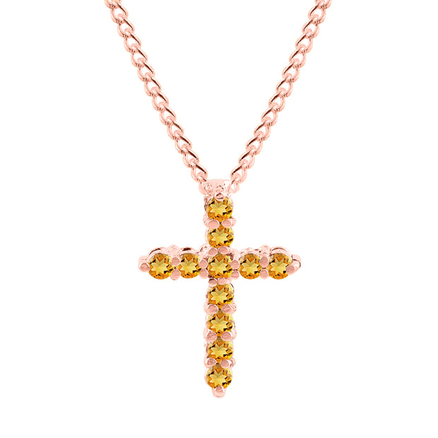 Citrine Gemstone Solid 14k Rose Gold Cross Pendant
