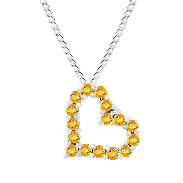 Citrine Gemstone Solid 14k White Gold Heart Pendant