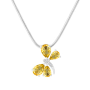 Citrine Gemstone & Diamond Solid 925 Sterling Silver Pendant