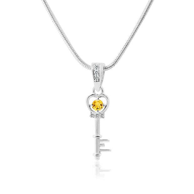 Citrine Gemstone & Diamond Solid 925 Sterling Silver Pendant