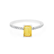 Citrine & Diamond Gemstone Solid 14k White Gold Ring