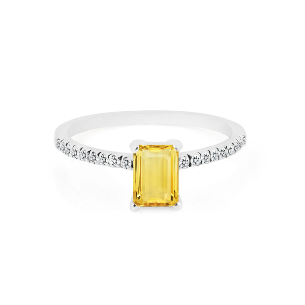 Citrine & Diamond Gemstone Solid 14k White Gold Ring