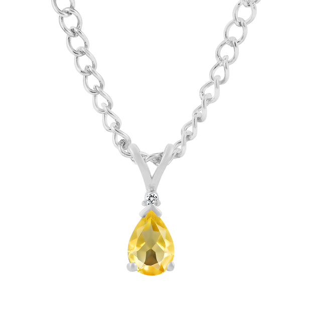 Citrine Gemstone & Diamond Solid 14k White Gold Pendant