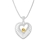 Citrine Gemstone & Diamond Solid 925 Sterling Silver Pendant