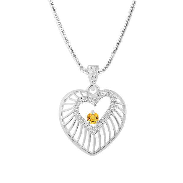 Citrine Gemstone & Diamond Solid 925 Sterling Silver Pendant
