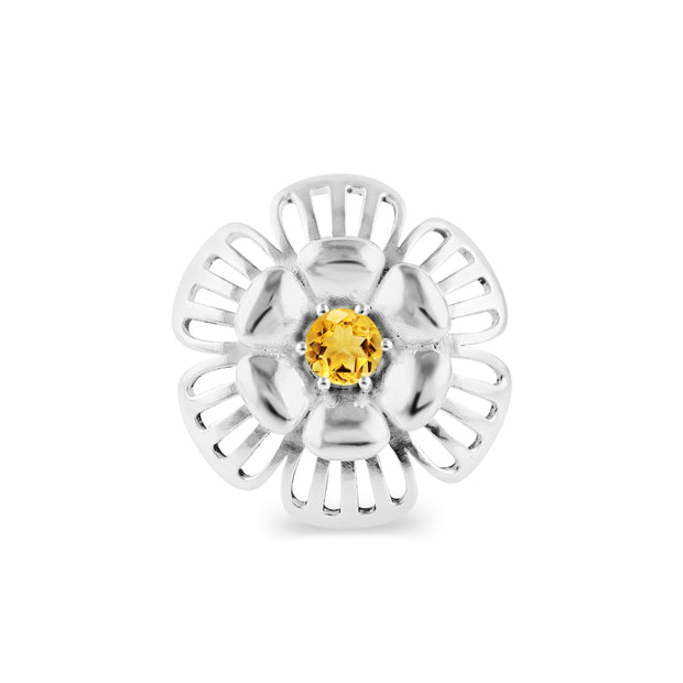 Citrine Gemstone Solid 14k White Gold Ring