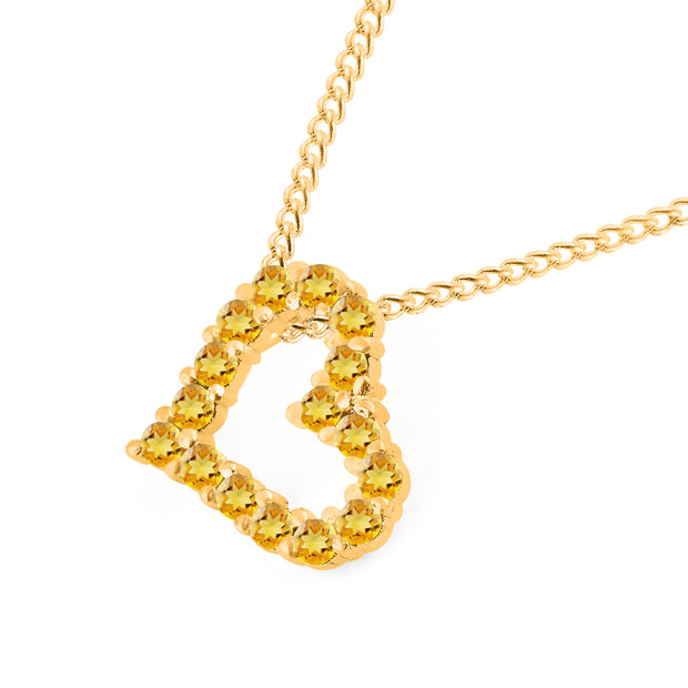 Citrine Gemstone Solid 14k Yellow Gold Heart Pendant