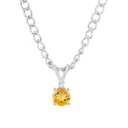 Citrine Gemstone & Diamond Solid 925 Sterling Silver Pendant