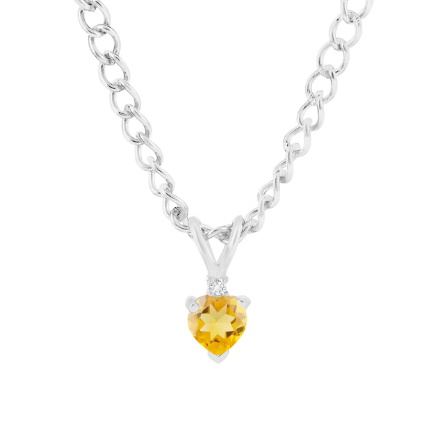Citrine Gemstone & Diamond Solid 925 Sterling Silver Pendant