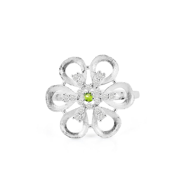 Peridot Gemstone & Diamond Solid 14k White Gold Ring