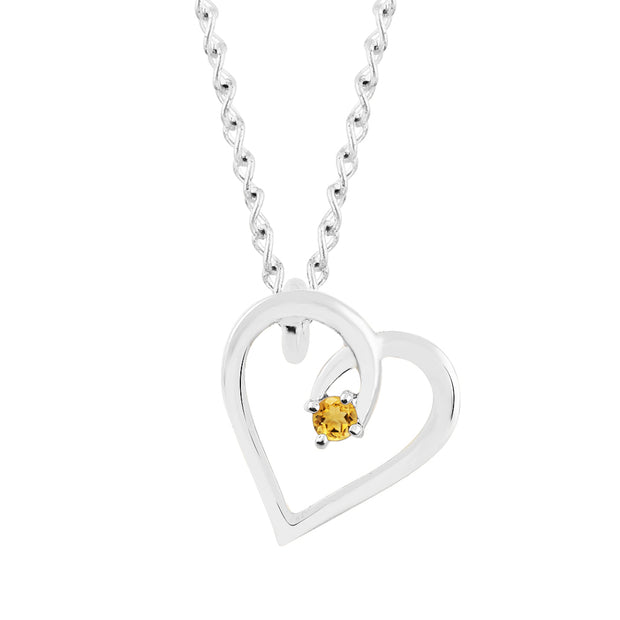 Citrine Gemstone Solid 925 Sterling Silver Heart Pendant