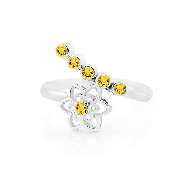 Citrine Gemstone Solid 14k White Gold Ring