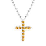 Citrine Gemstone Solid 925 Sterling Silver Cross Pendant