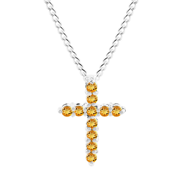 Citrine Gemstone Solid 925 Sterling Silver Cross Pendant