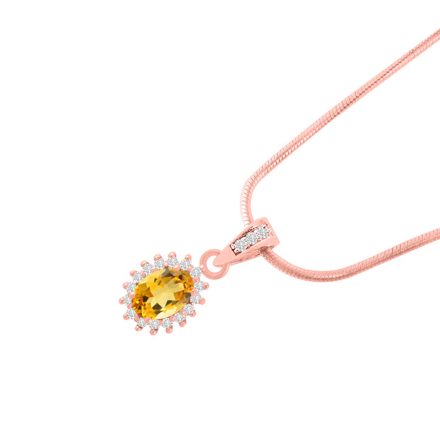 Citrine Gemstone & Diamond Solid 14k Rose Gold Pendant