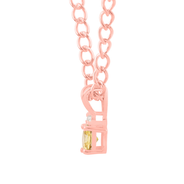 Citrine Gemstone & Diamond Solid 14k Rose Gold Pendant