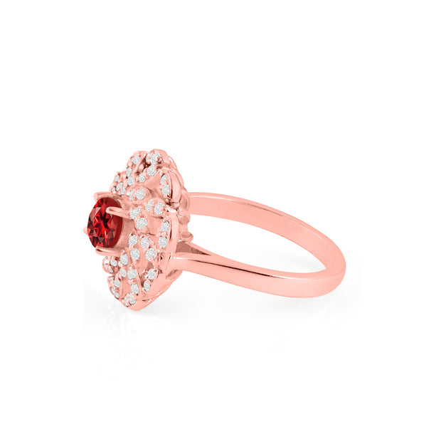 Garnet Gemstone & Diamond Solid 14k Rose Gold Ring