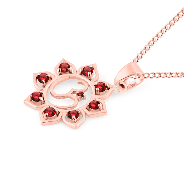 Garnet Gemstone Solid 14k Rose Gold OM Pendant