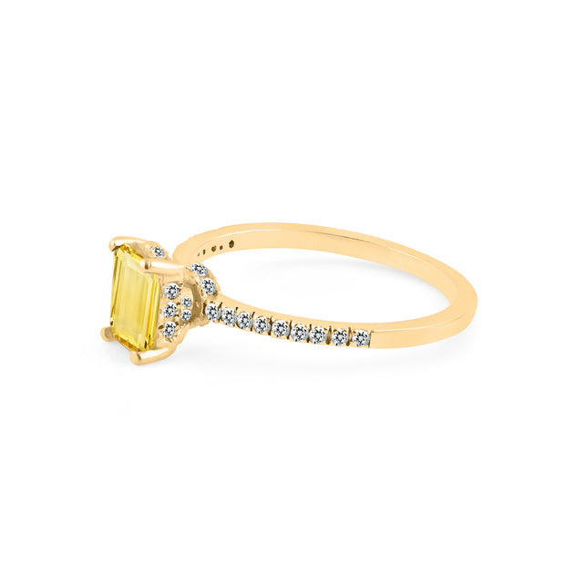 Citrine & Diamond Gemstone Solid 14k Yellow Gold Ring