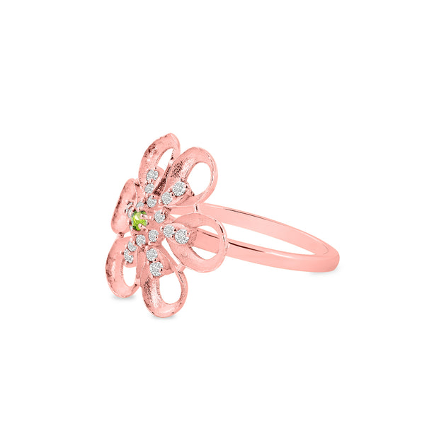 Peridot Gemstone & Diamond Solid 14k Rose Gold Ring