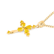 Citrine Gemstone Solid 14k Yellow Gold Cross Pendant