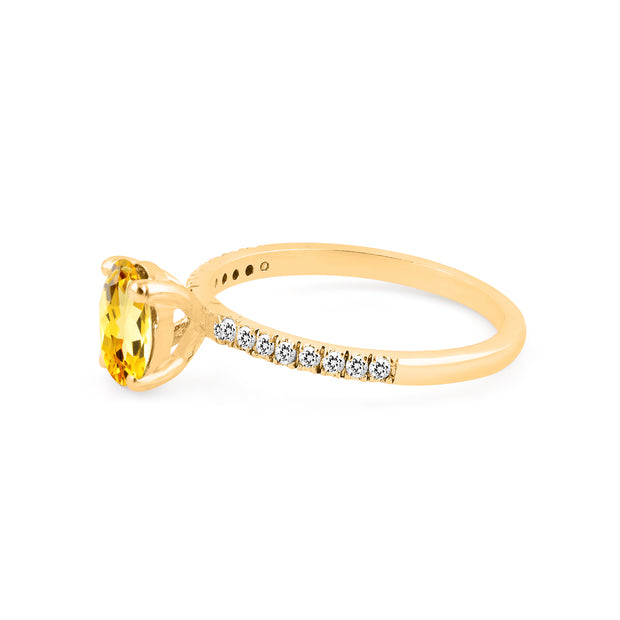 Citrine Gemstone & Diamond Solid 14k Yellow Gold Ring