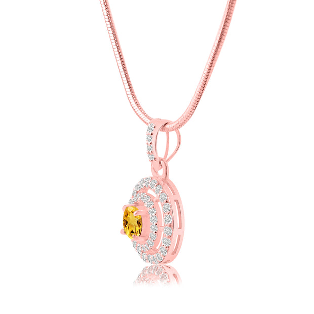 Citrine Gemstone Solid 14k Rose Gold Pendant
