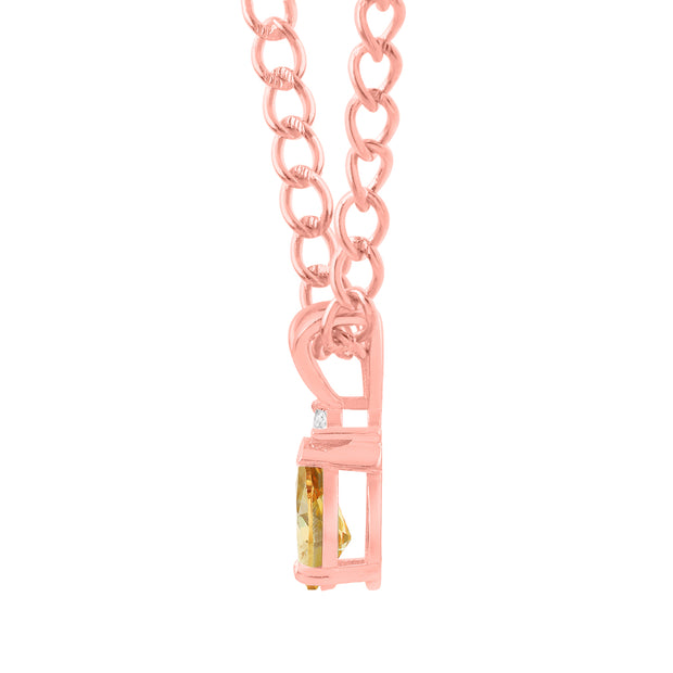 Citrine Gemstone & Diamond Solid 14k Rose Gold Pendant