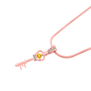 Citrine Gemstone & Diamond Solid 14k Rose Gold Key Pendant