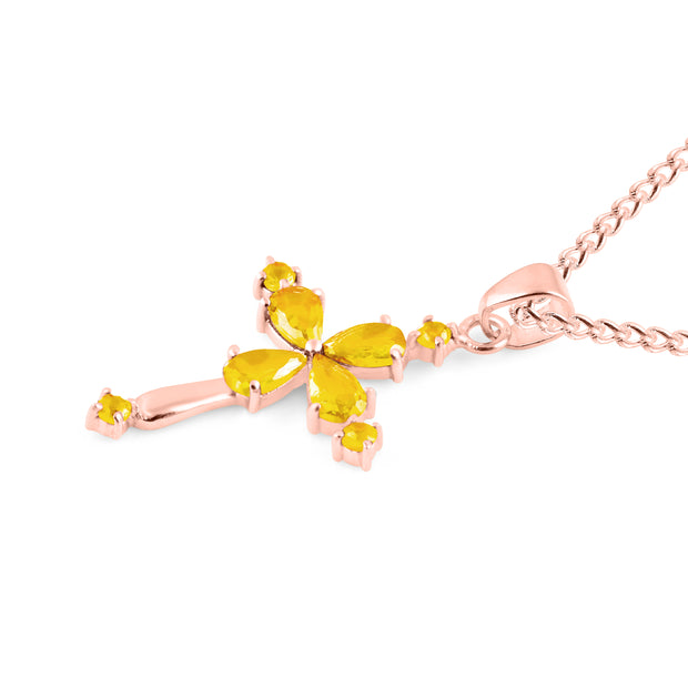 Citrine Gemstone Solid 14k Rose Gold Cross Pendant