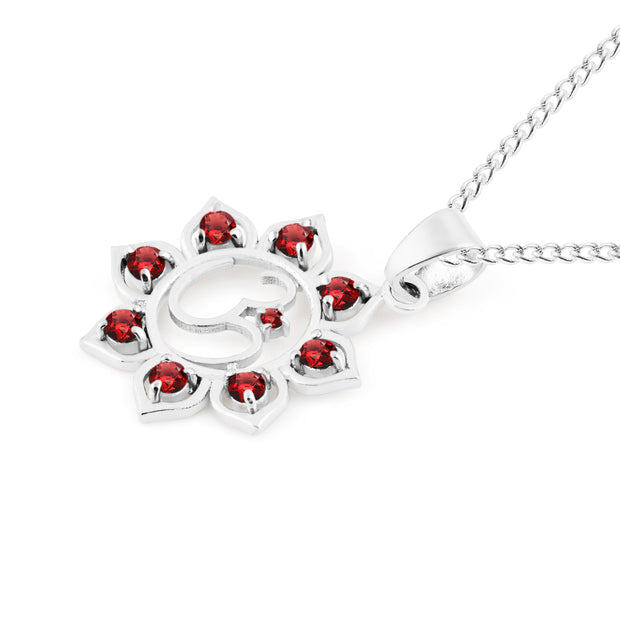 Garnet Gemstone Solid 925 Sterling Silver OM Pendant