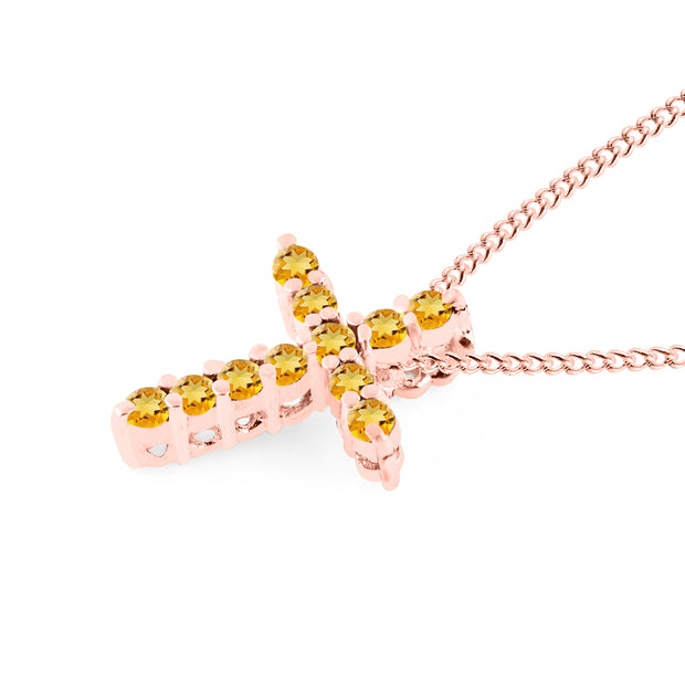 Citrine Gemstone Solid 14k Rose Gold Cross Pendant