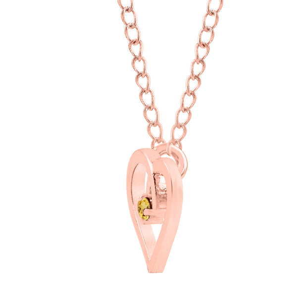 Citrine Gemstone Solid 14k Rose Gold Heart Pendant