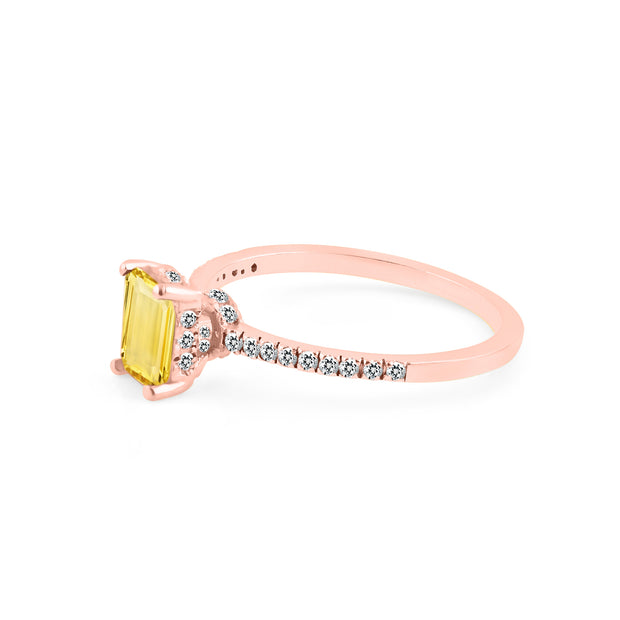 Citrine & Diamond Gemstone Solid 14k Rose Gold Ring