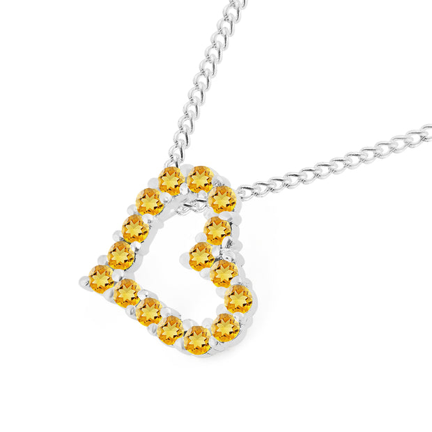Citrine Gemstone Solid 14k White Gold Heart Pendant