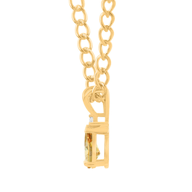 Citrine Gemstone & Diamond Solid 14k Yellow Gold Pendant