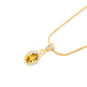 Citrine Gemstone & Diamond Solid 14k Yellow Gold Pendant