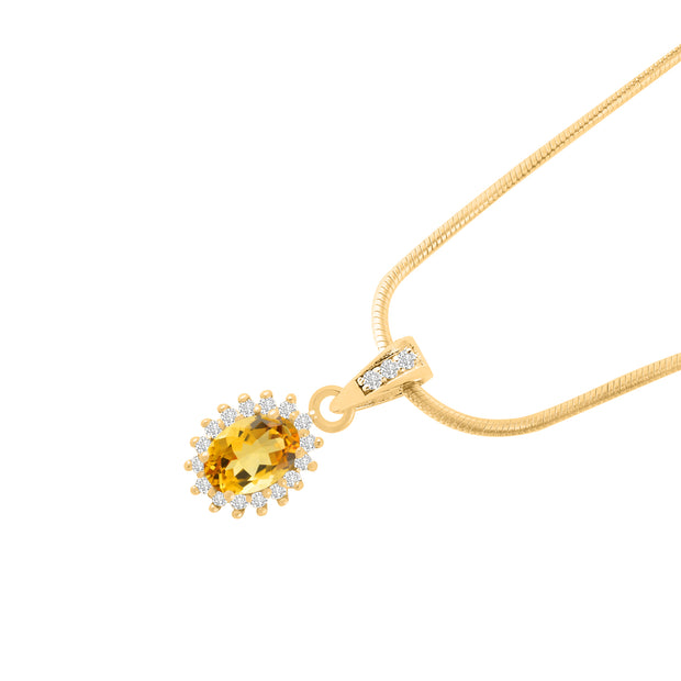 Citrine Gemstone & Diamond Solid 14k Yellow Gold Pendant