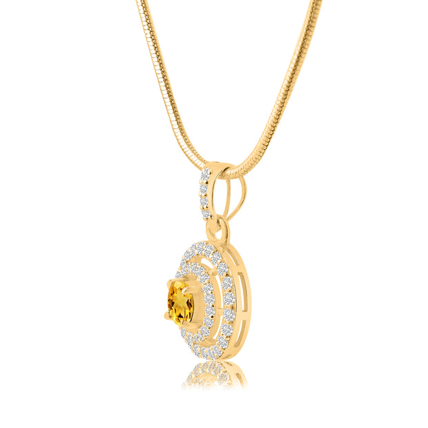 Citrine Gemstone Solid 14k Yellow Gold Pendant