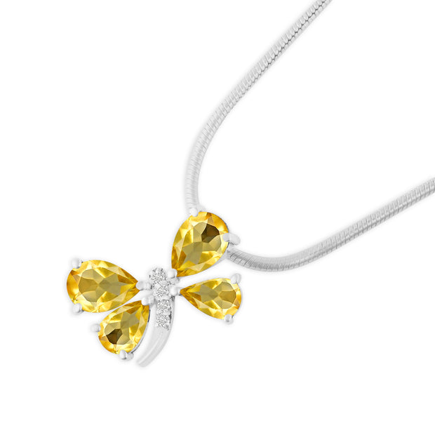 Citrine Gemstone & Diamond Solid 925 Sterling Silver Pendant