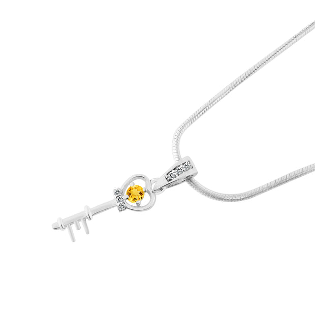 Citrine Gemstone & Diamond Solid 925 Sterling Silver Pendant