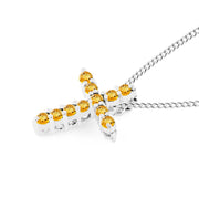 Citrine Gemstone Solid 925 Sterling Silver Cross Pendant