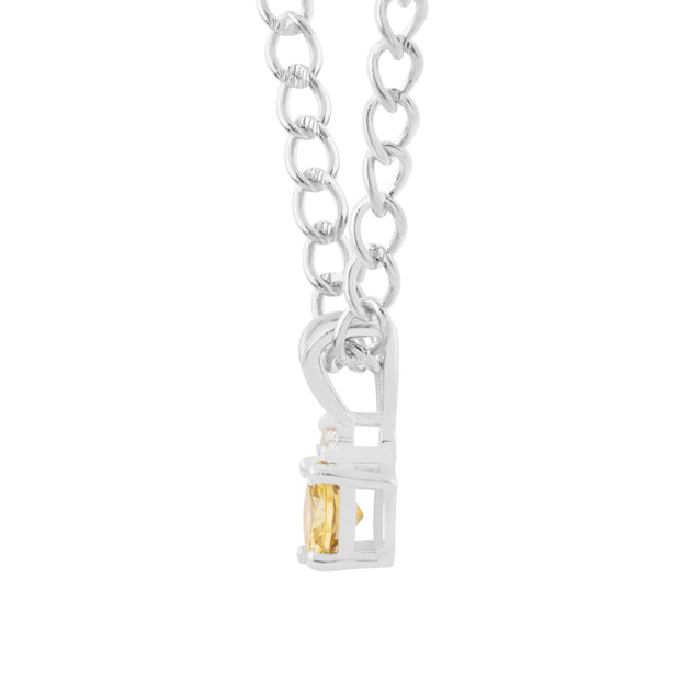 Citrine Gemstone & Diamond Solid 14k White Gold Pendant